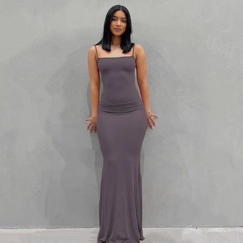 Backless solid color Long Dresses Elastic High Waist Strapless Bodycon Dress Party Skinny Sleeveless Robe