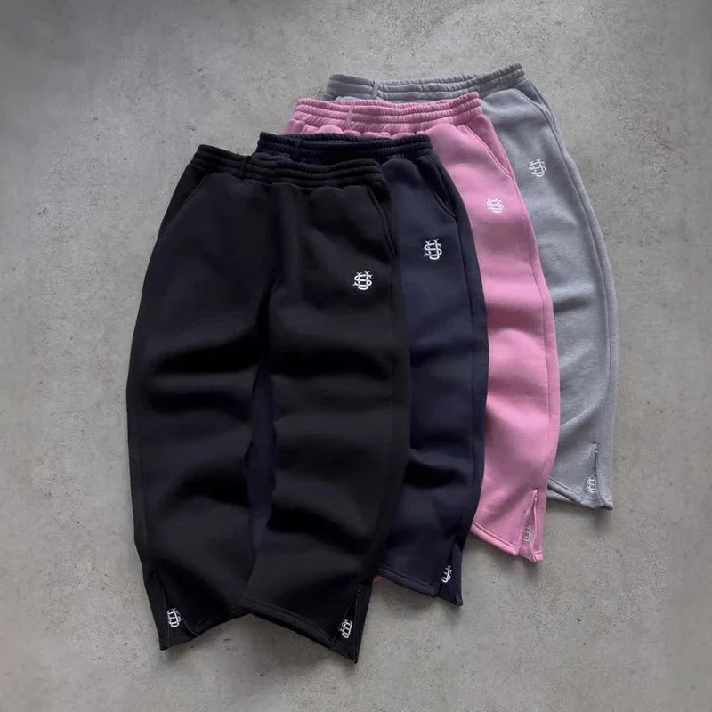 Drawstring Zipper Sweatpants Solid Color Casual High Street Hip-Hop Rap Street Y2K Style High Waist Trousers