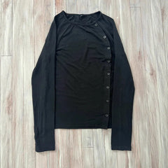 Y2K Solid Color Button Round Neck T-shirt Casual Edition Retro Trend