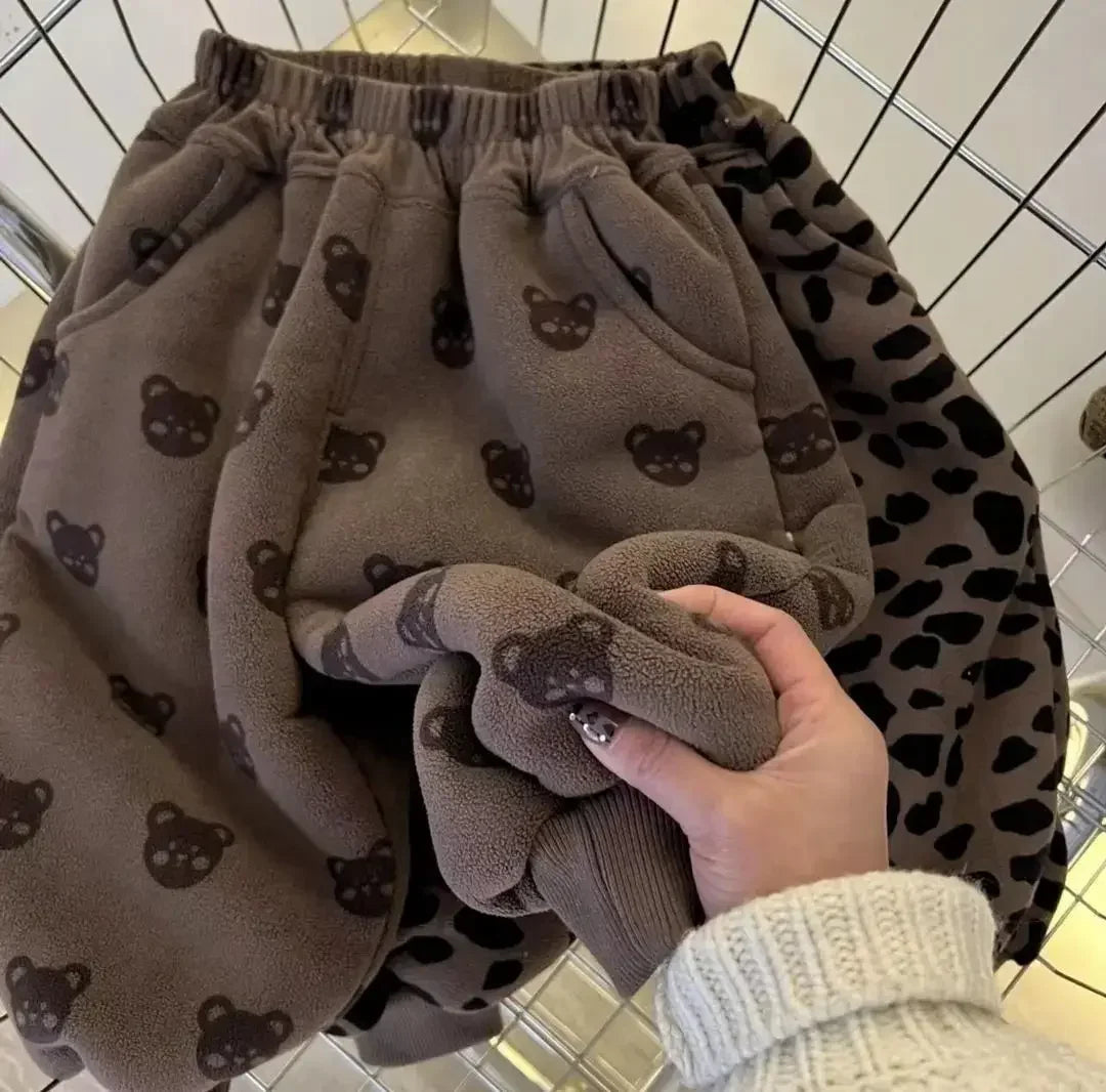 Plush Pants Velvet Boy's Thick Sweatpants Kids Girls Cartoon Trousers Children's Warm Pants Trend