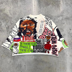Y2k American Retro T Shirt Hip hop Rock Pattern Printed T Shirt Gothic Oversized Round Neck Cotton Short Sleeved Tops