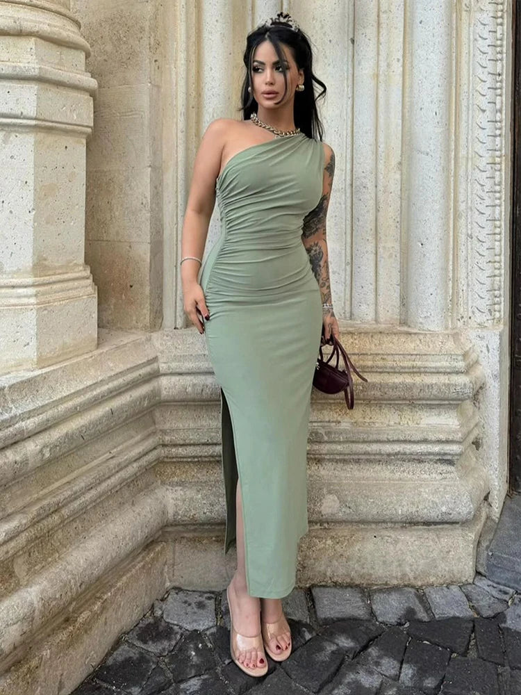 Maxi Dress Split Sleeveless Backless Slim Dress Casual Streetwear Club Elegant Party Dresses
