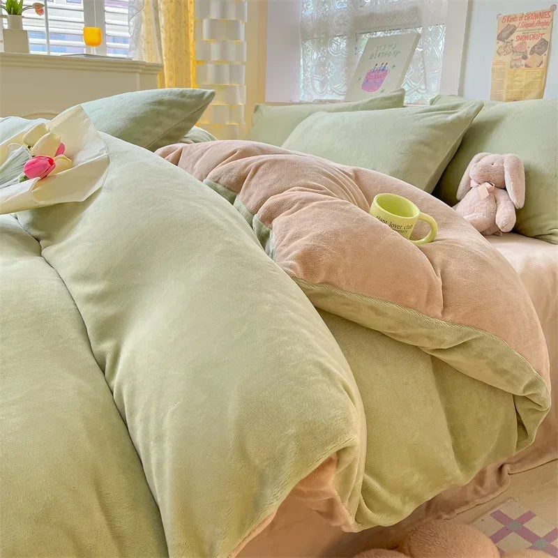 Simple Milk Fleece Warm Duvet Cover Set 220x240 Soft Fluffy Queen Bedding Set Plush Warmth Blanket Cover Sets Cozy