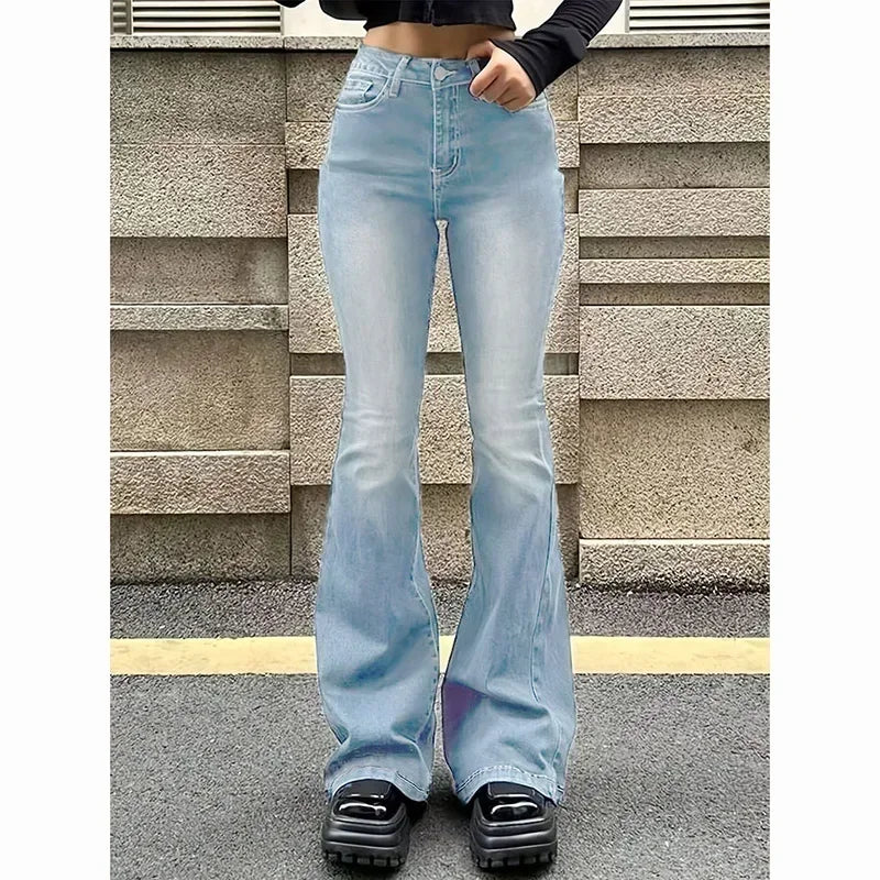 Vintage High Waist Flare Jeans Stretchy Bootcut Tight Denim Pants Bell Bottoms Casual Slim Fit Trousers