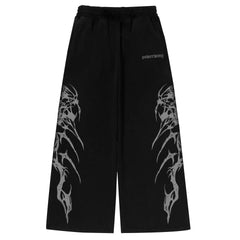 Anime Cloud Print Wide Leg Pants Streetwear Harajuku Loose Trousers with Wing Pattern Elastic Waist Casual Bottoms