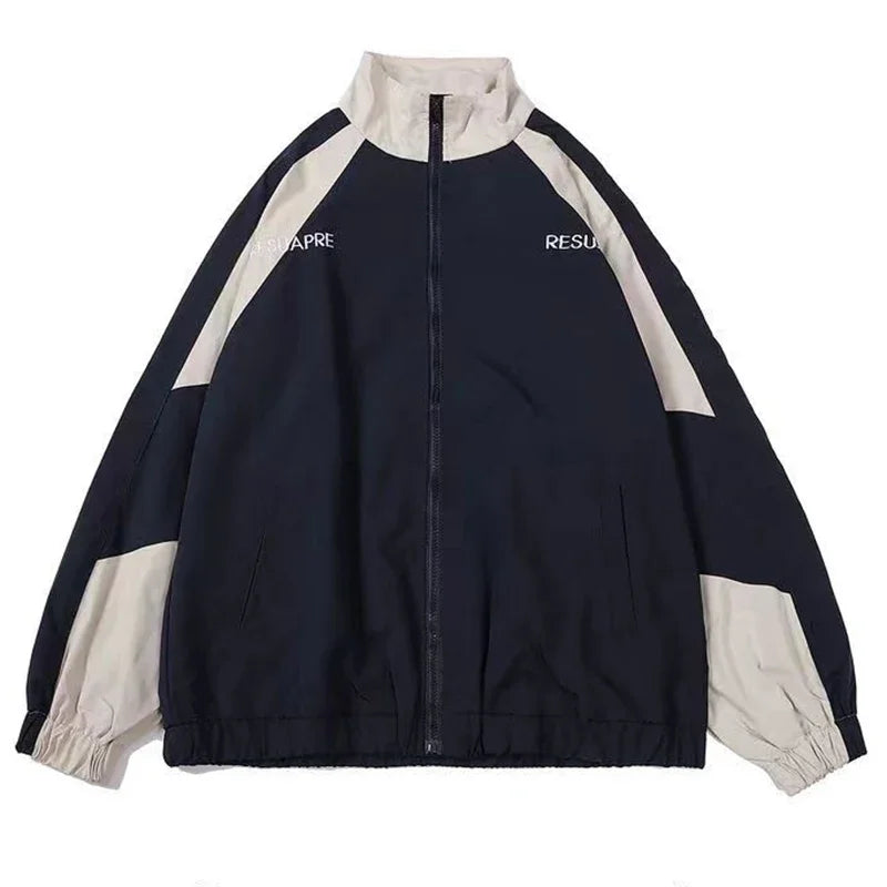 Hip Hop Varsity Jacket High Street Patchwork Color Block Windbreaker Coats Thin College Jackets