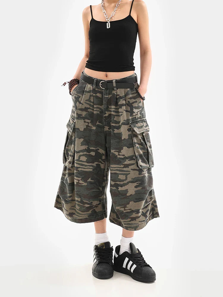 Tomboy Camouflage Japanese Abi Jorts Jean Y2K 2000s Capri Pants Harajuku Denim High Street Goblin Core