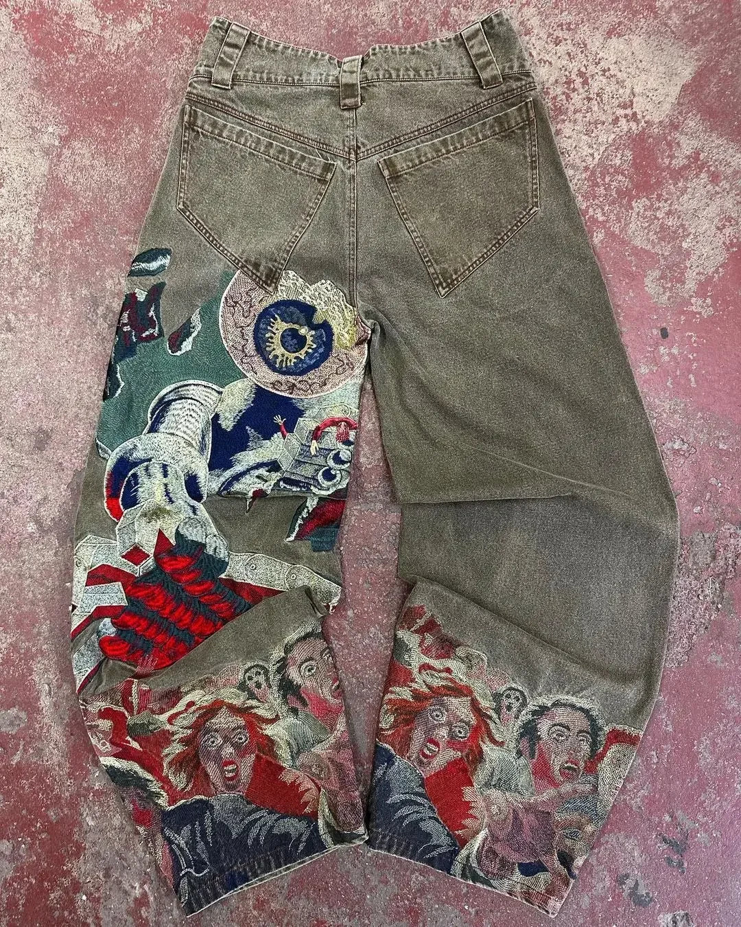 Streetwear Y2K Jeanss Casual Hip Hop Punk Baggy Jeans Retro Oversized Graphic Embroidery High Waisted Wide Leg Jeans