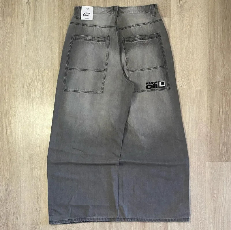 Streetwear Harajuku Solid Color Washed Baggy Jeans Y2K Retro Punk Casual Joker Gothic High Waist Wide Leg Pants