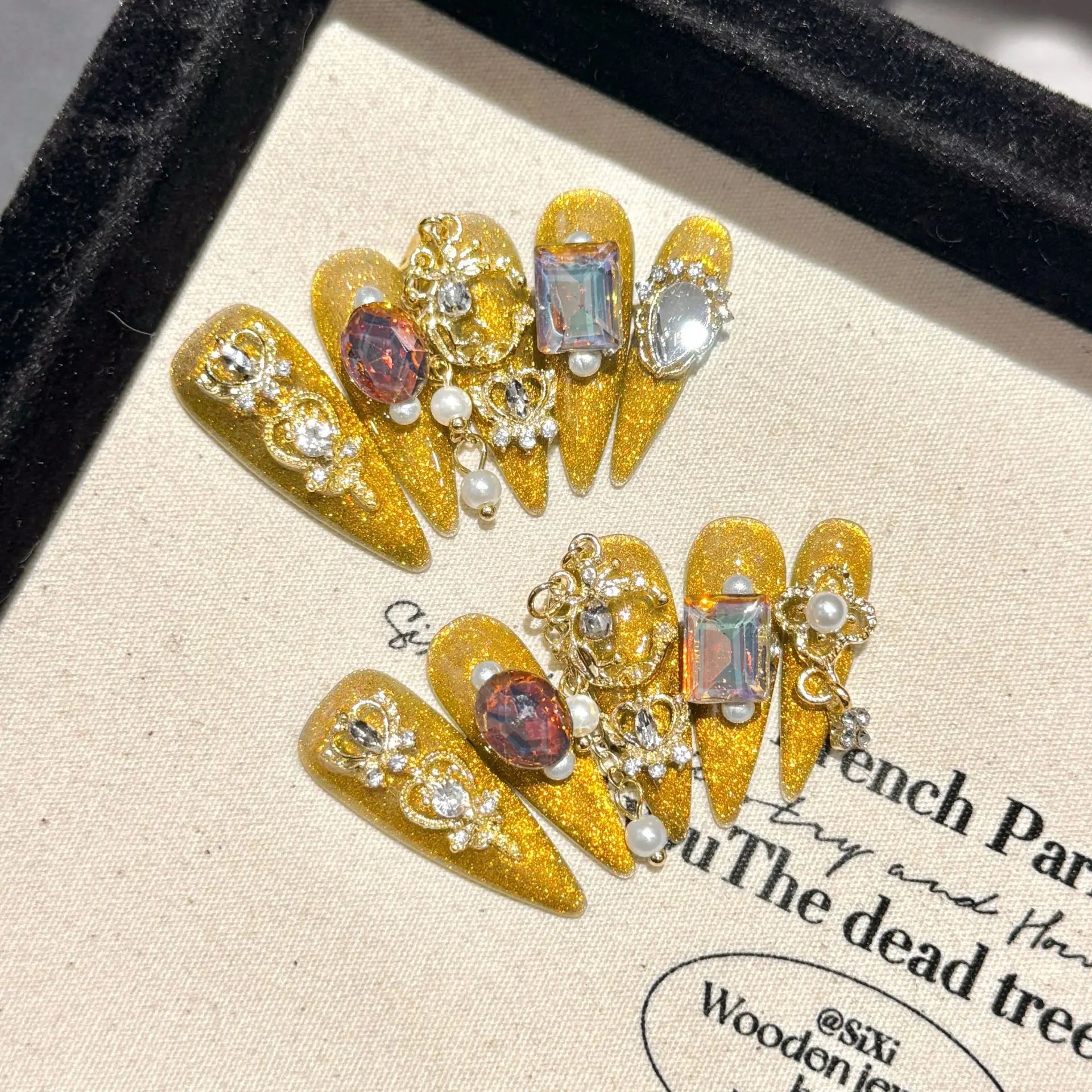 Handmade Press on Nails Shiny Pink Cat Eye Fake Nails
