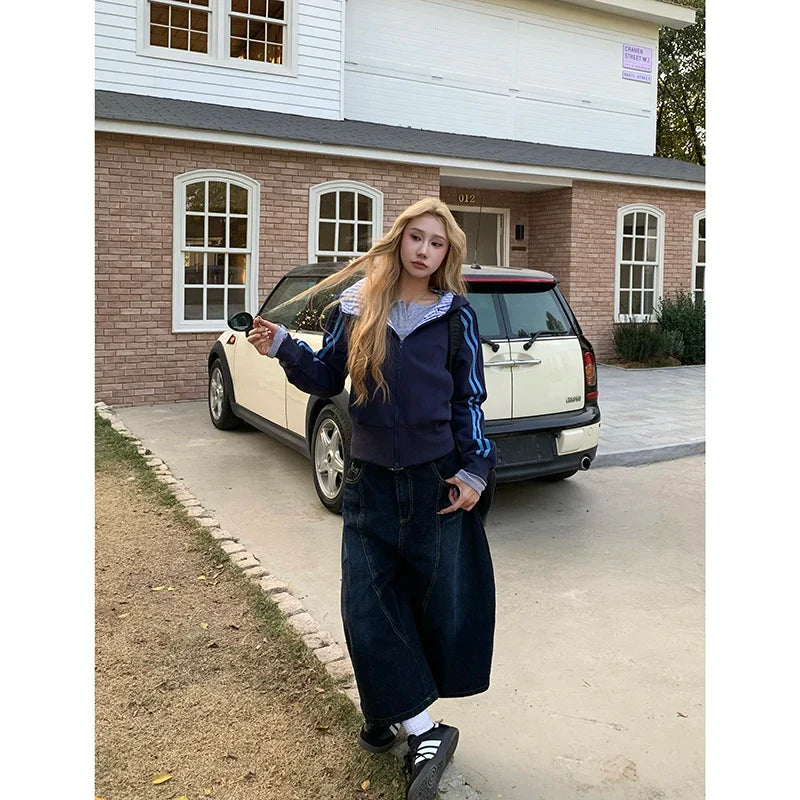 Blue Jeans High Waist Vintage Design Hip Hop Straight Baggy Denim Pants Street Y2K American Style Wide Leg Denim Trouser