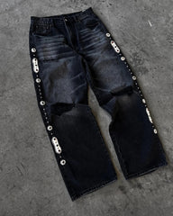 Gothic Diamond Embroidery Jeans Vintage Low Rise Flared Jeans Retro Y2k Baggy Denim Pants High Streetwear Trousers