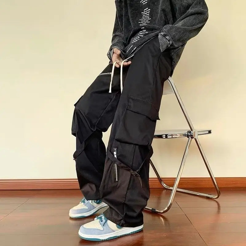 Vintage Multi-Pocket Loose Straight Overall Ins Tide Brand American Vibe Fenggao Street Loose Versatile Assault Mop Pant