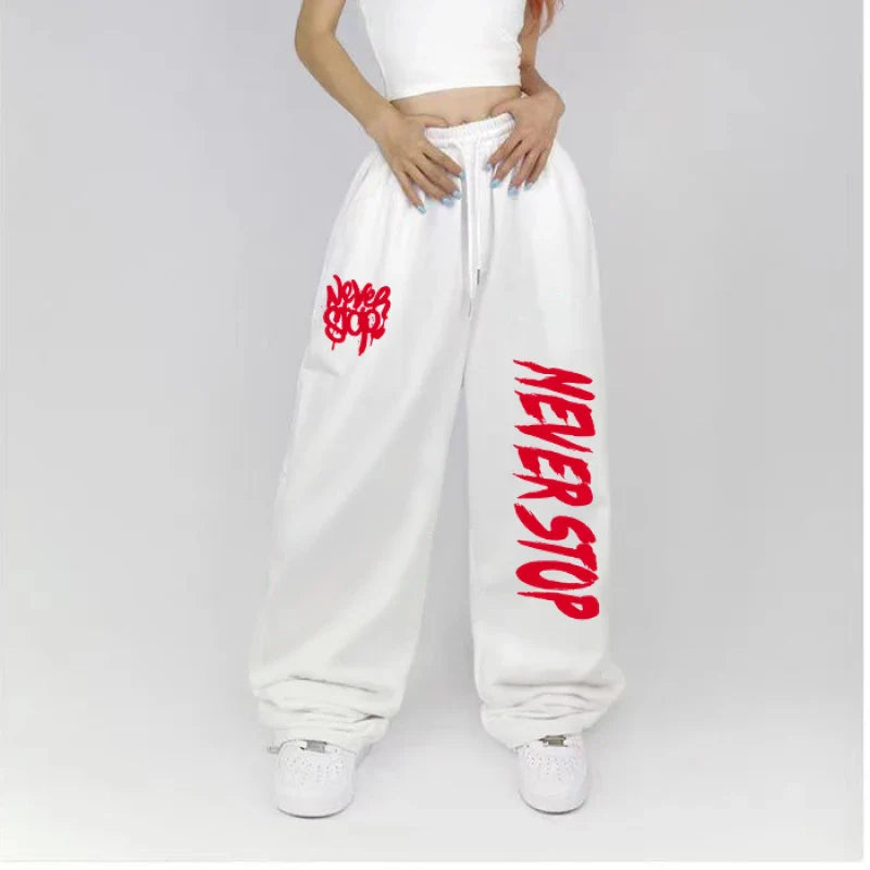 Black White Drawstring Design Sweatpants Street Dance Hip-hop Sports Pants