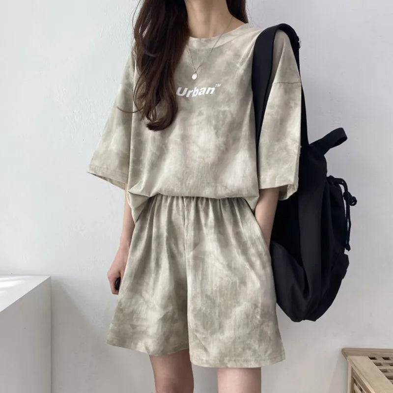 T-Shirt Shorts Suit Set Casual Tie Dye Loose tshirt