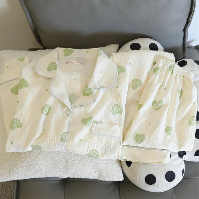2 PCS Pajama Sleepwear Pajama Set Long Sleeved Pants Suit Peach Print Ventilate Soft Comfortable Home Leisure Home Clothes