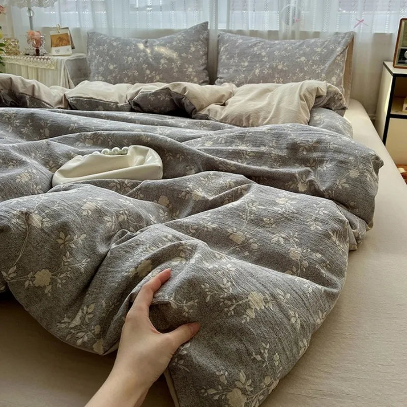 class A high gram weight linen raw hemp four-piece set jacquard quilt cover bed sheet student dormitory three-piece set