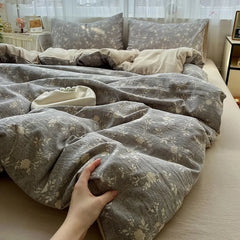 class A high gram weight linen raw hemp four-piece set jacquard quilt cover bed sheet student dormitory three-piece set