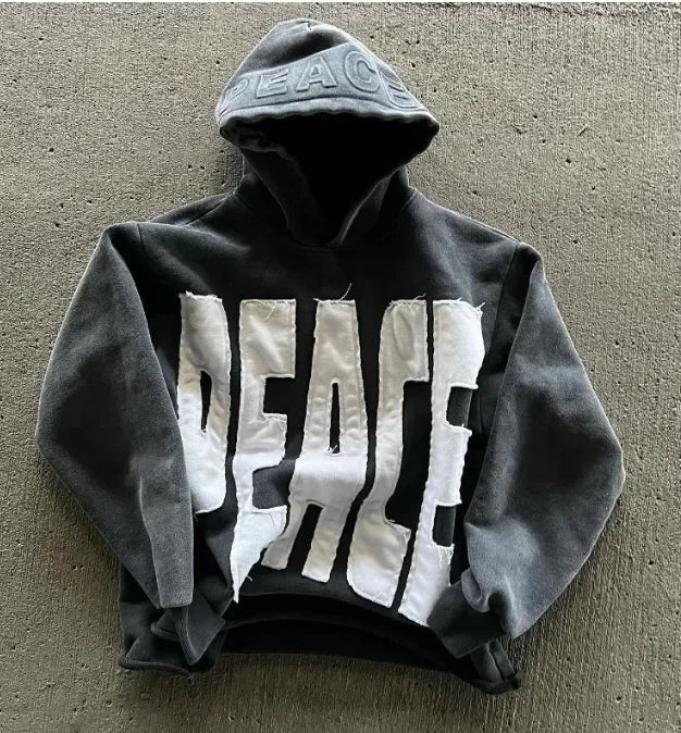 American Retro Rock Gothic Graphic Fur Collar Loose Zipper Sweatshirt Y2K Harajuku Punk Casual Joker Hoodie Streetwear
