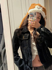 solid color zipper denim jacket