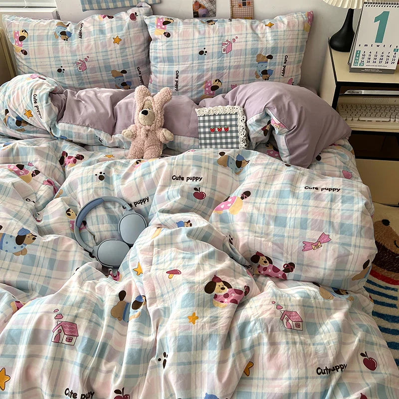 Soft Skin-friendly Bedding Set Comfortable Breathable Duvet Cover Set with Sheet Single Double Quilt Cover