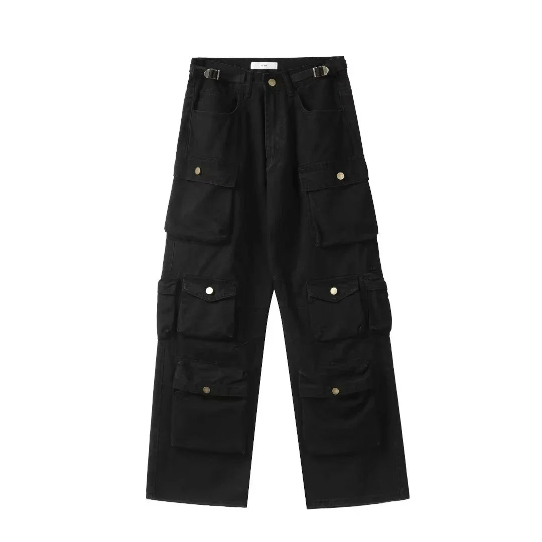 Cargo pants Rice White Multi-pockets Overalls Harajuku stays Loose Casual Trousers Straight Mopping Pants