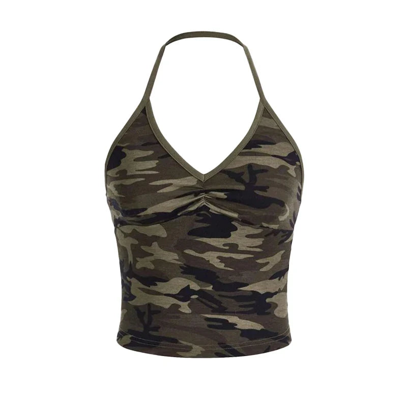 Punk rock harajuku retro camouflage camisole tops chic slim fit hottie crop tops 2000s streetwear