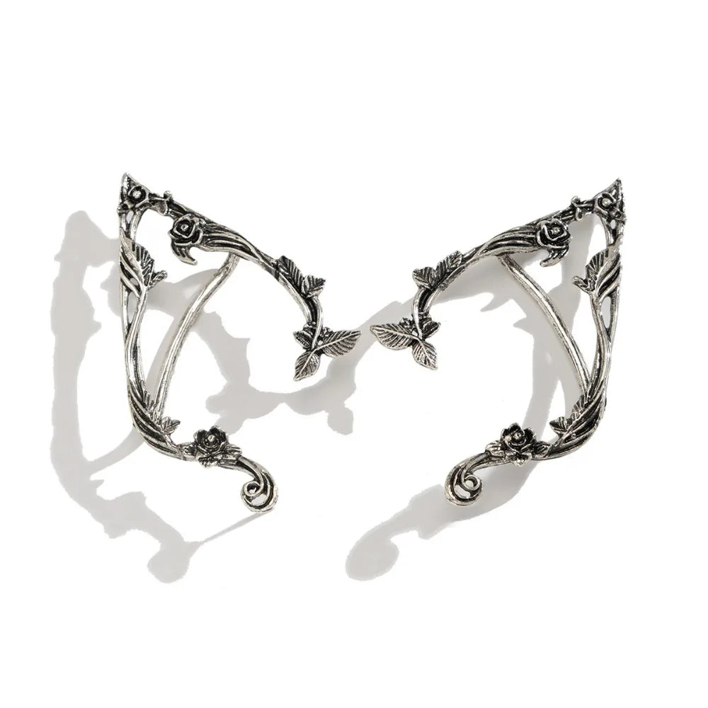 Cute Alloy Elf Ear Clip Korean Style Ear Cuff Rose Flower Hollow Ear Clips Ear Hook Jewelry Accessories Halloween