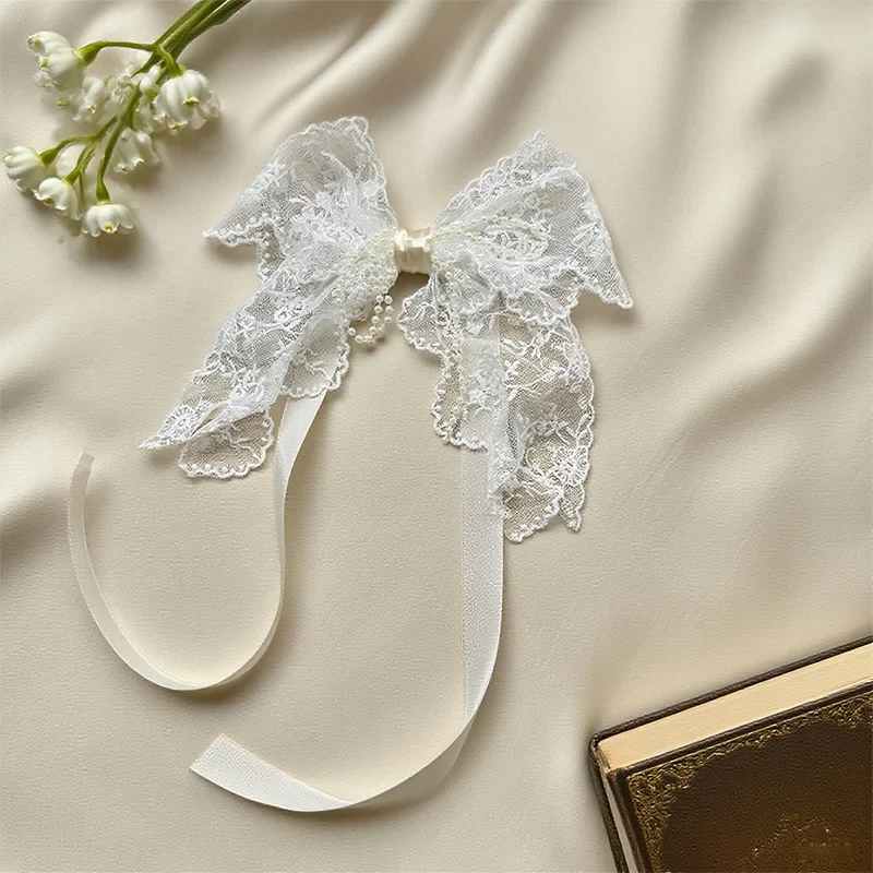 1Pair/2Pairs French Romantic White Flower Lace Curtain Tieback with Bead Korean Bow Strap Trims