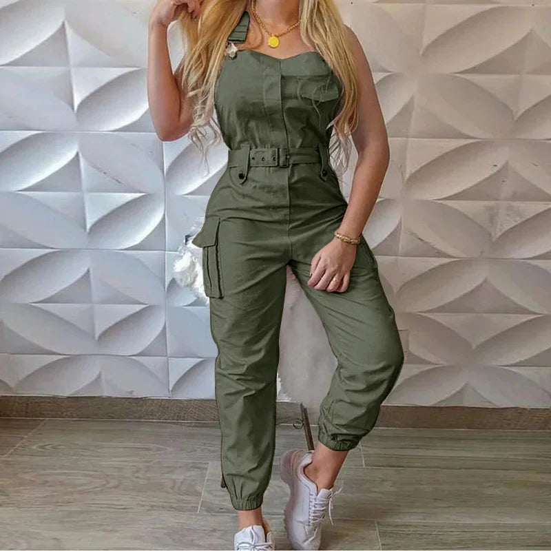 Wish Utility Jumpsuit Beltless Sleeveless Simple Tied Pants Working Uniform Cross-border Style from HongKong