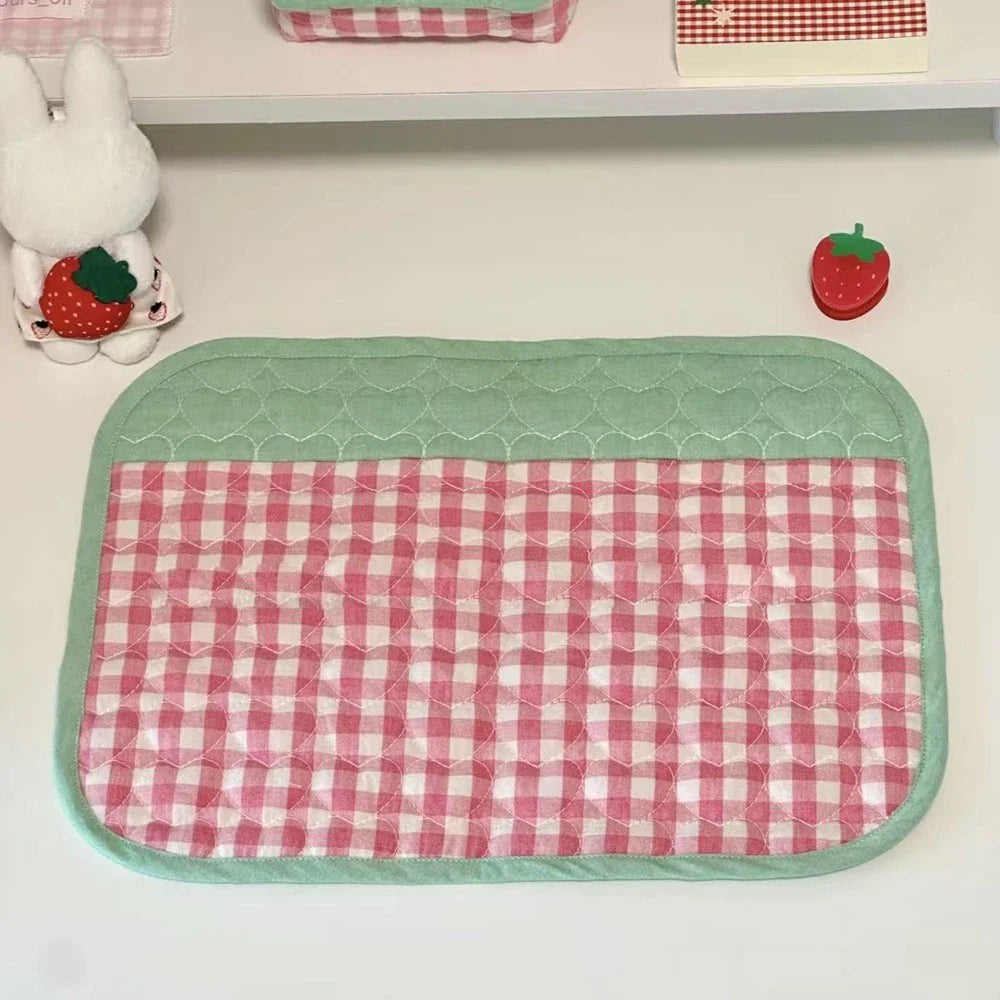 Cute Pink Love Quilted Japanese Style Ancient Table Mat Tablecloth Ins Style Student Desk Material Heart Shaped Table Mat