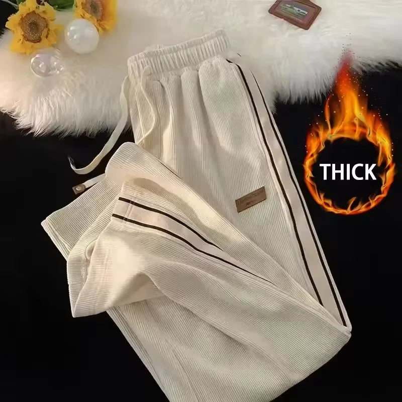 Corduroy Casual Sweatpants Straight Thick Wide Leg Pants Streetwear Outdoor Sports Work Joggers Trousers Male