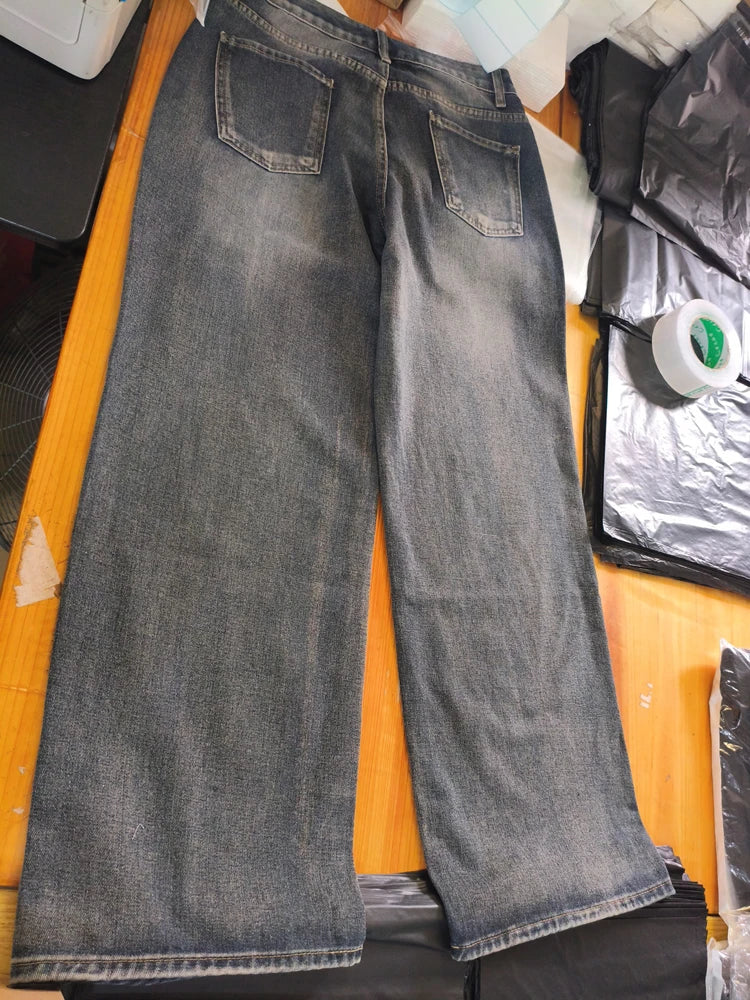 Deeptown Blue Vintage Y2k Jeans Wash Harajuku Low Waist Japanese Denim Pants Baggy American Streetwear
