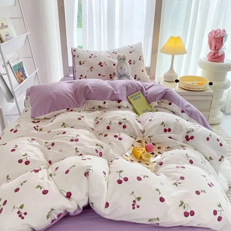 Ins-style Class A ultra-soft double-layer yarn washed cotton 4-piece set, cute quilt cover, student dormitory single