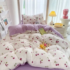 Ins-style Class A ultra-soft double-layer yarn washed cotton 4-piece set, cute quilt cover, student dormitory single