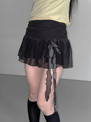 Sweet Cute Fabric Polka Dot Print Mini Skirts Bow Chic All-Match Causal Simple Skirts