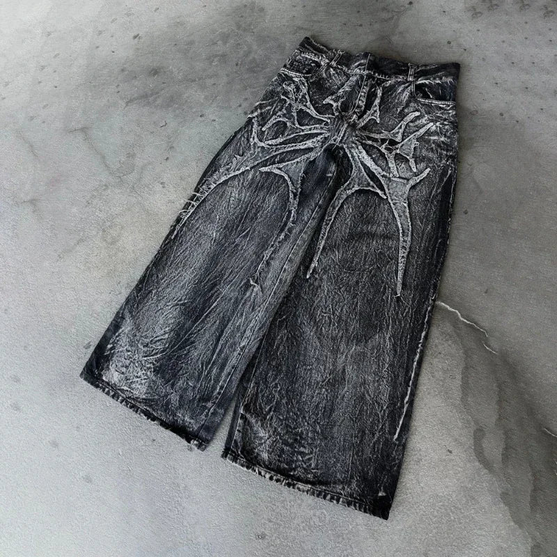 Y2K Baggy Jeans vintage Splicing embroidery Pattern jeans Hip Hop Gothic Streetwear Casual wide leg jeans