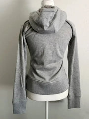 Y2k Grey Retro Wool Double Zipper Design Vintage Hooded Sweatshirt Cardigan Spring