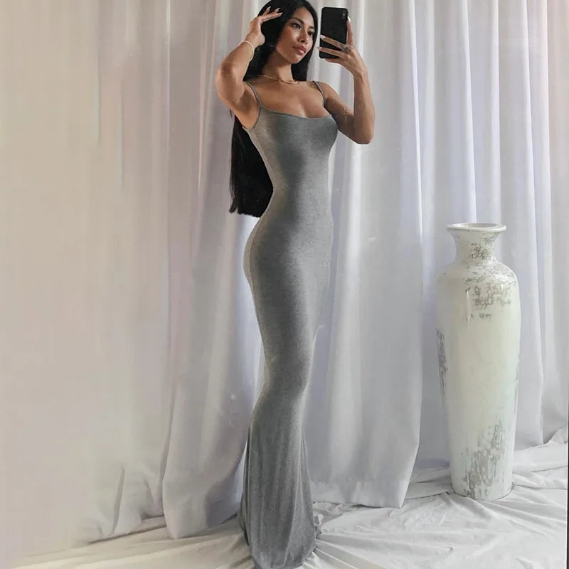 Backless solid color Long Dresses Elastic High Waist Strapless Bodycon Dress Party Skinny Sleeveless Robe