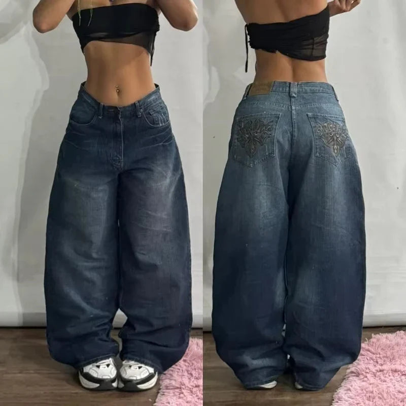 Streetwear Oversized Print Baggy Jeans Y2K Harajuku Hip-hop Vintage Pop Gothic High Waist Wide-leg Pants Trousers