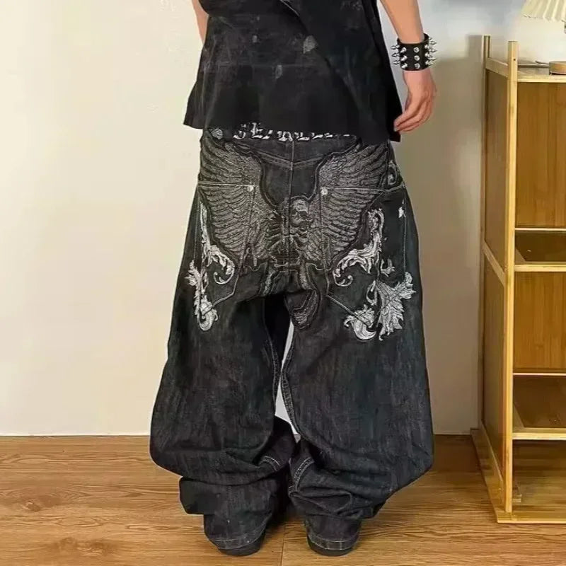American Trend Joker Pattern Embroidered Loose Jeans Street Y2K Hip Hop Oversized Wide-leg Pants Unisex Jeans