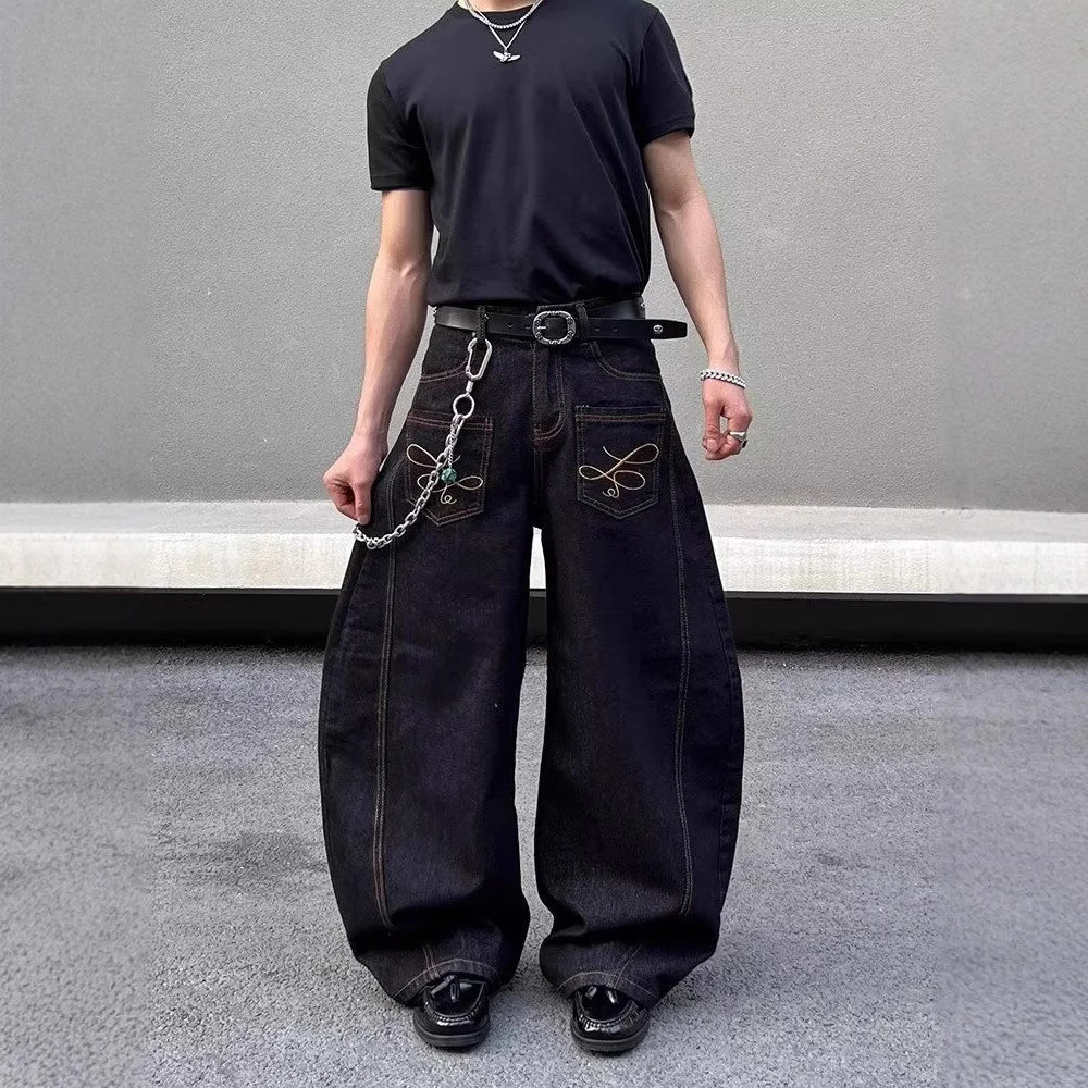 Y2k Pocket Decoration Jeans Harajuku Retro Trend Street Hip-Hop Casual Loose Niche Bottoms