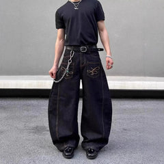 Y2k Pocket Decoration Jeans Harajuku Retro Trend Street Hip-Hop Casual Loose Niche Bottoms