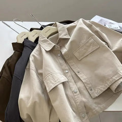 Loose Short Collared Workwear Jacket Style Versatile Korean Neutral Flip Collar Utility Coat Trend