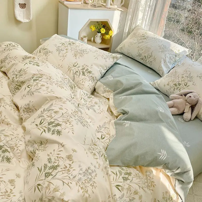 Pink Flowers Duvet Cover Set Ins Single Queen Size Girls Boys Flat Sheet Pillowcase No Filler Home Decor Bedding Set