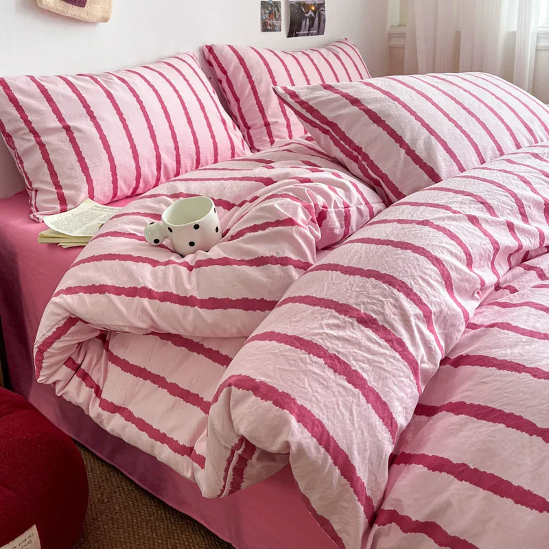 Striped Printed Microfiber Duvet Cover Set Bedding Set, Breathable Lightweight Soft, Fade-Resistant Hypoallergenic Washable