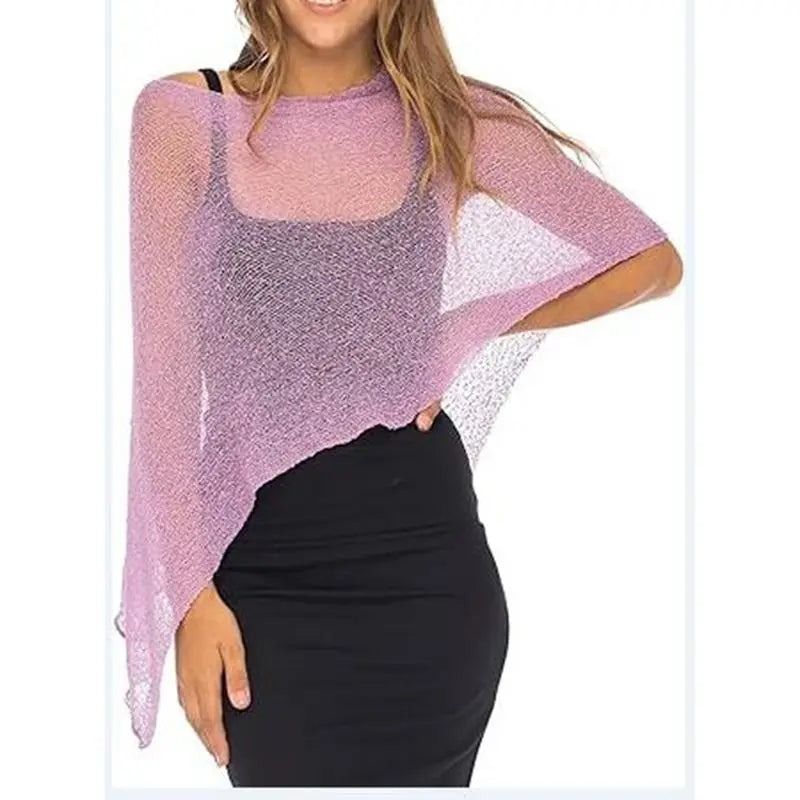 Combhasaki Knitwear Bikini Cover-up See-through Solid Off Shoulder Irregular Triangle Hem Loose Pullover Beach Tops