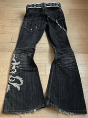 American Retro Flared Jeans Harajuku Wide Leg Y2k Gothic Vintage Embroidery Denim Pants Baggy Hip Hop Streetwear
