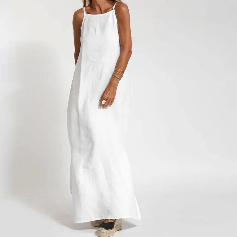 Cotton linen Side Split Long Slip Dress Lady Strapless Solid Color Holiday Party Dresses FYY-10080