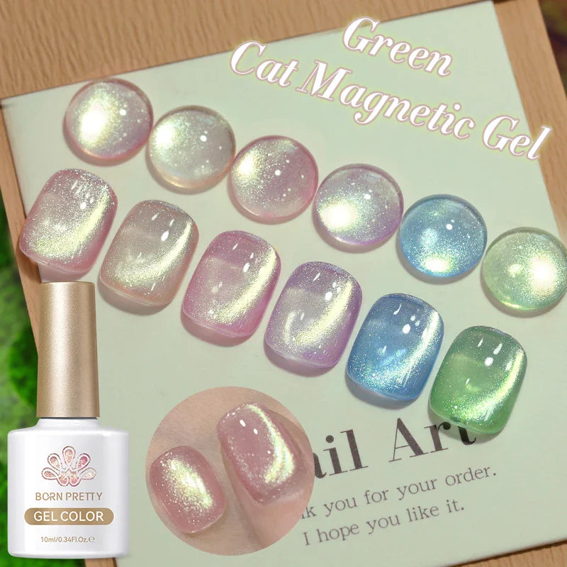 10ml Green Cat Magnetic Gel Ultra Shine Holographic Glitter Semi Permanant Soak Off UV LED Gel Varnish